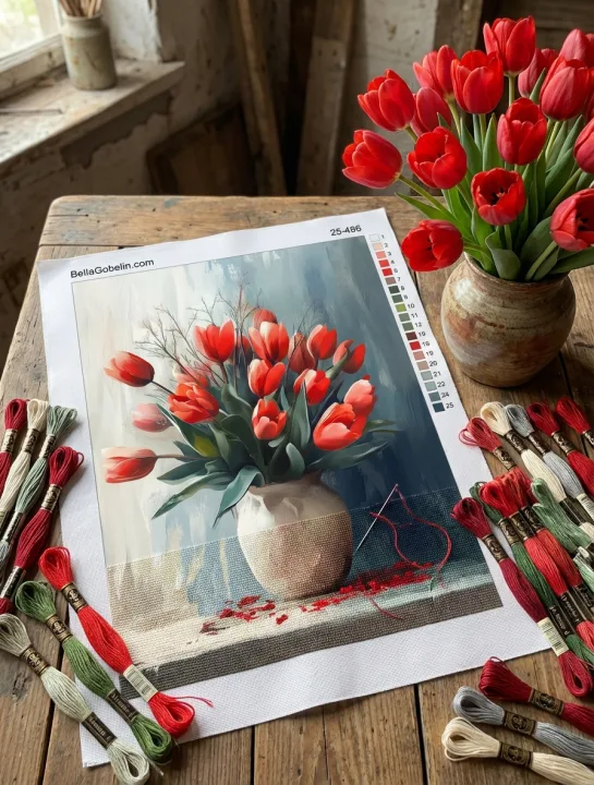 Piros tulipáncsokor