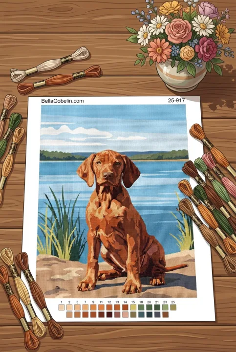 Kutyaportré - Peckes Vizsla kölyök a tónál