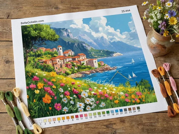 Mediterrán tájkép virágokkal – 25-444