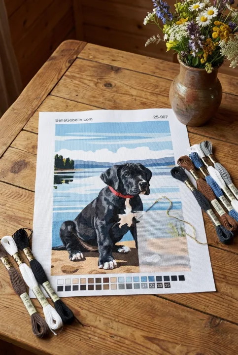 Kutyaportré - Német Dog kiskutya a tónál – 25-907