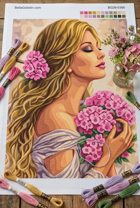 Hölgy pink virágokkal