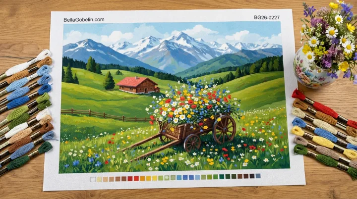 Virágos szekér alpesi tájban – BG26-0227