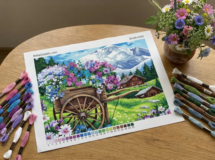 Virágos szekér alpesi tájban – BG26-0200