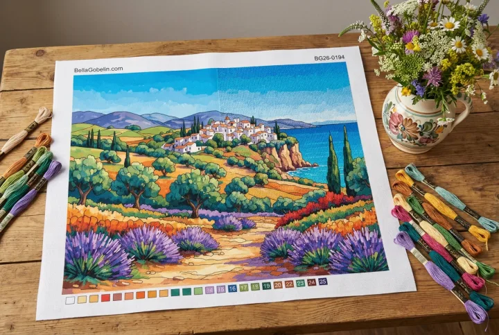 Mediterrán táj levendulamezővel