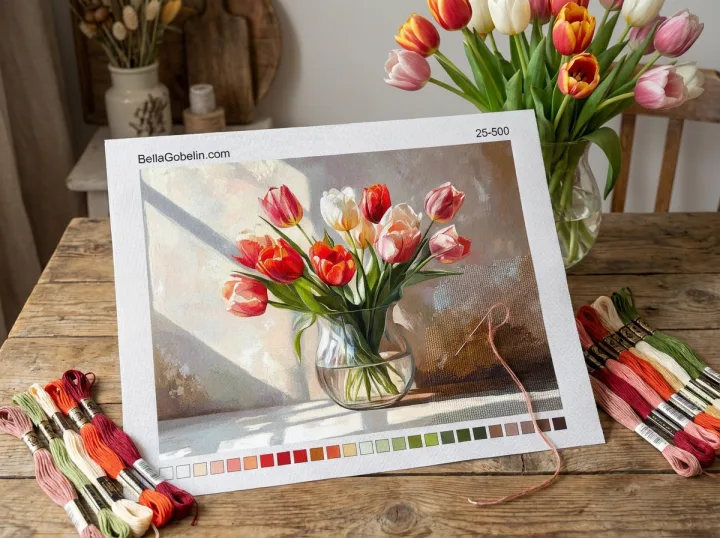 Tulipáncsokor üvegvázában