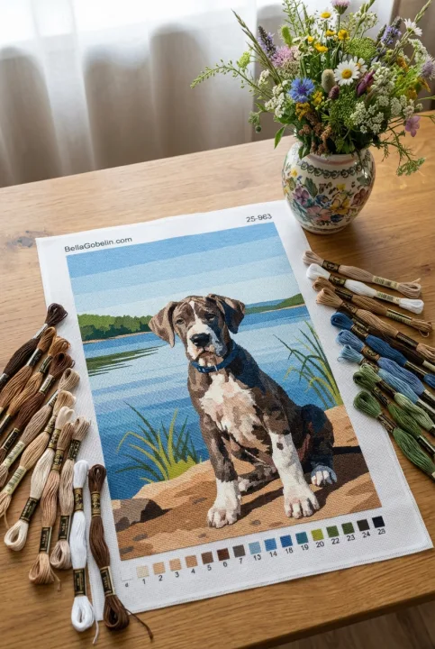 Kutyaportré - Német Dog kiskutya a tónál – 25-963