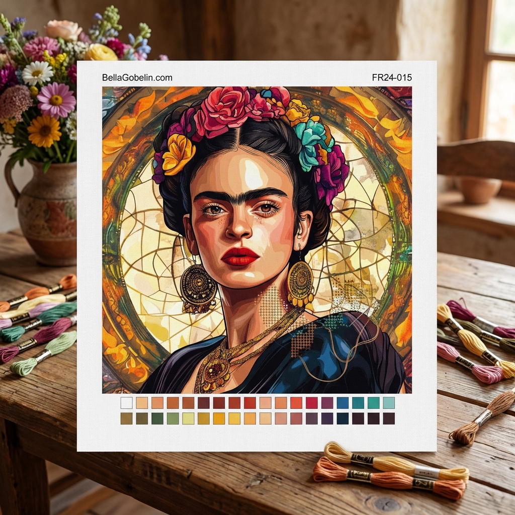 Frida Kahlo portré Alphonse Mucha stílusban