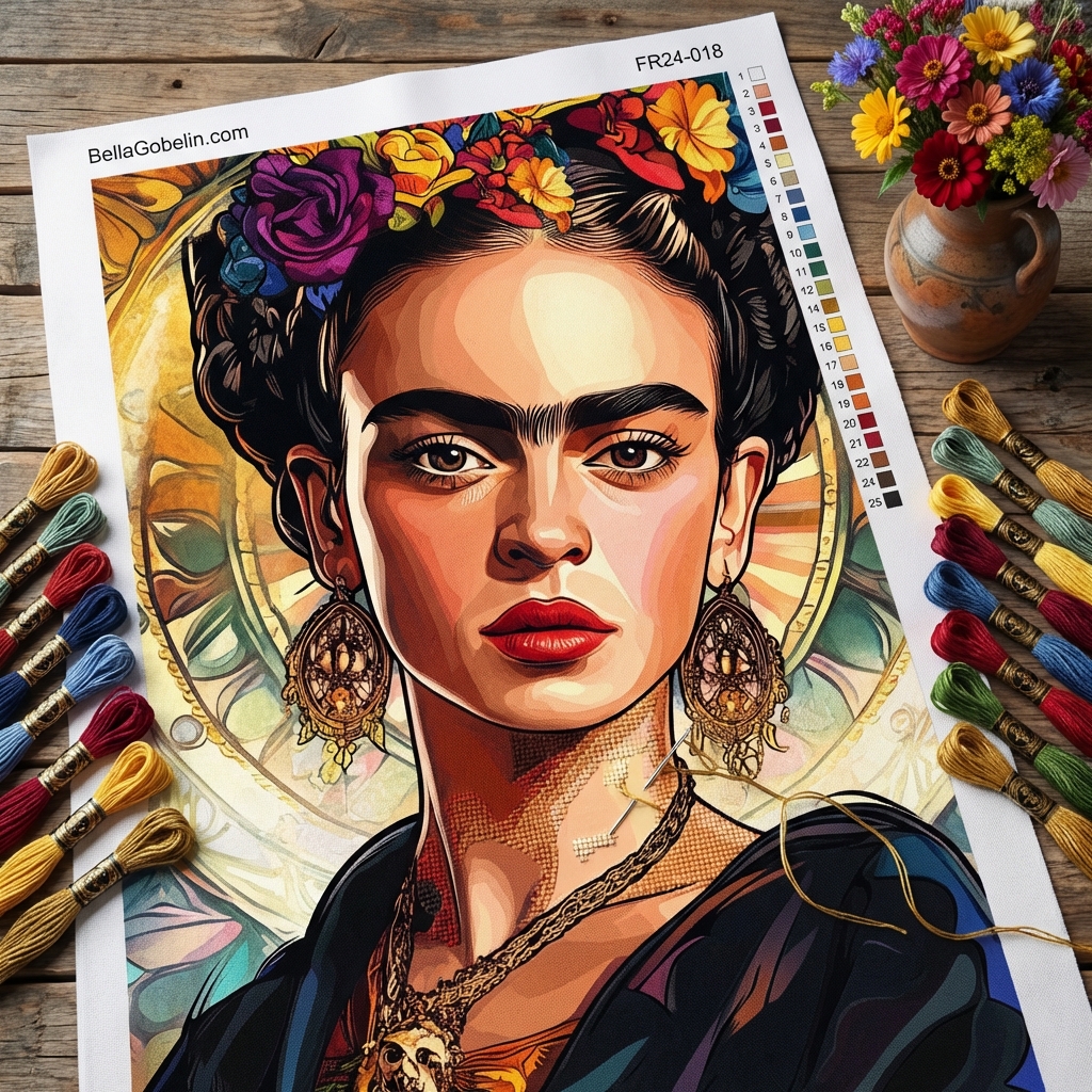 Frida Kahlo portré Alphonse Mucha stílusban