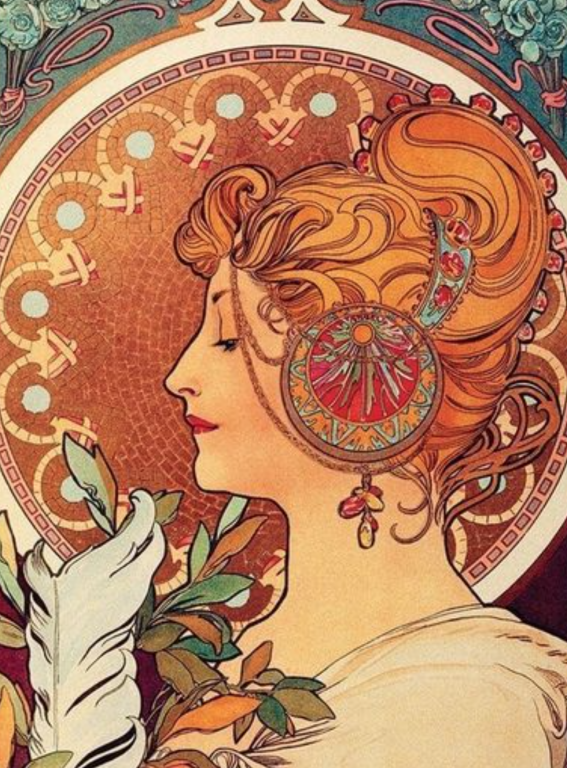 <div class='list-title'>Alphonse Mucha stílusú kép</div><div class='list-plustitle'>kivarrható gobelin készlet</div>