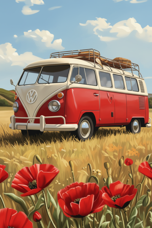 VW busz pipacsmezőben