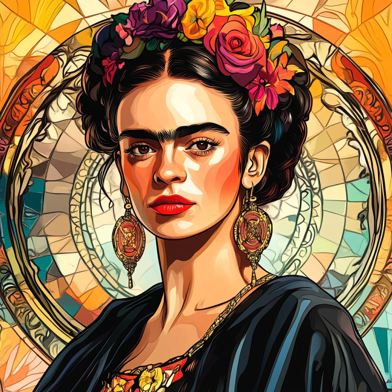 <div class='list-title'>Frida Kahlo portré Alphonse Mucha stílusban</div><div class='list-plustitle'>kivarrható gobelin készlet</div>