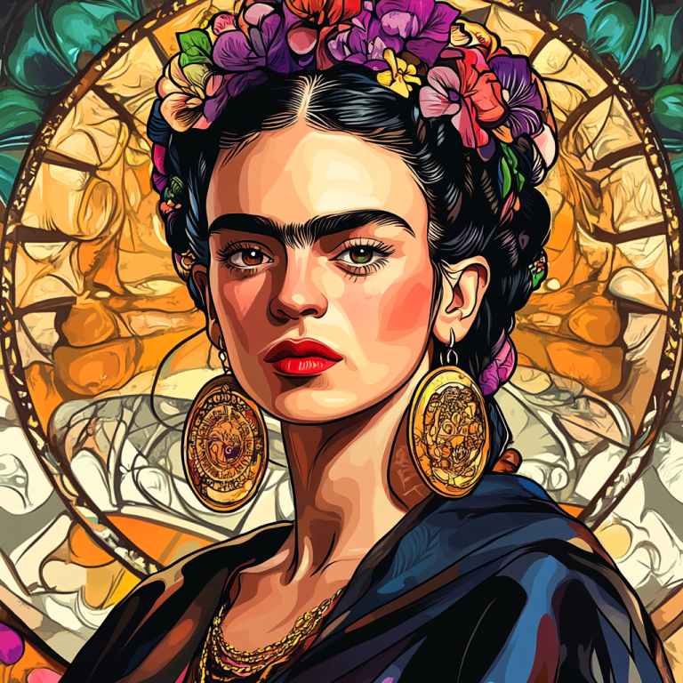 <div class='list-title'>Frida Kahlo portré Alphonse Mucha stílusban</div><div class='list-plustitle'>kivarrható gobelin készlet</div>