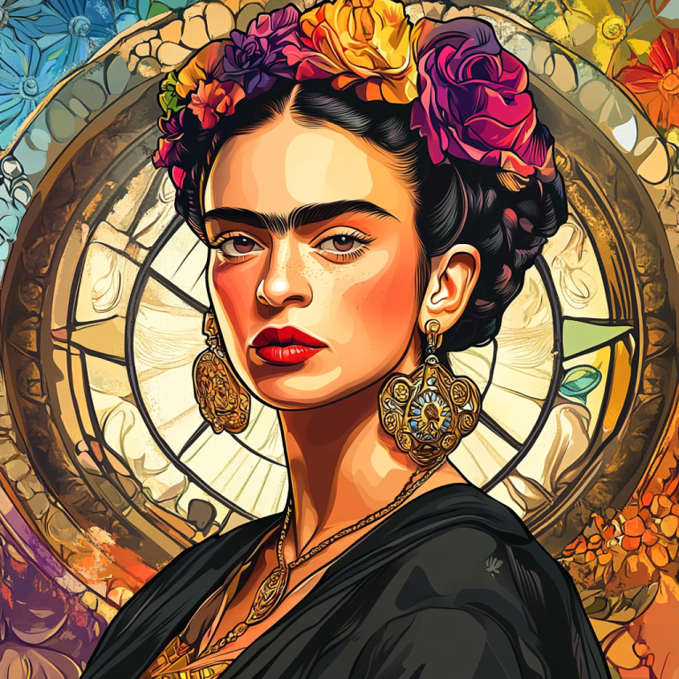 <div class='list-title'>Frida Kahlo portré Alphonse Mucha stílusban</div><div class='list-plustitle'>kivarrható gobelin készlet</div>