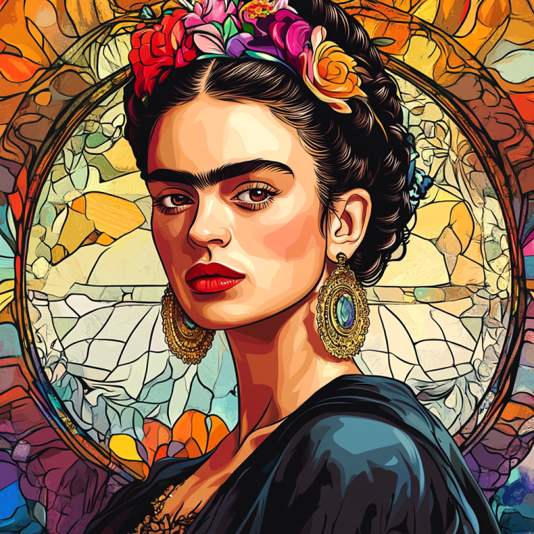 <div class='list-title'>Frida Kahlo portré Alphonse Mucha stílusban</div><div class='list-plustitle'>kivarrható gobelin készlet</div>