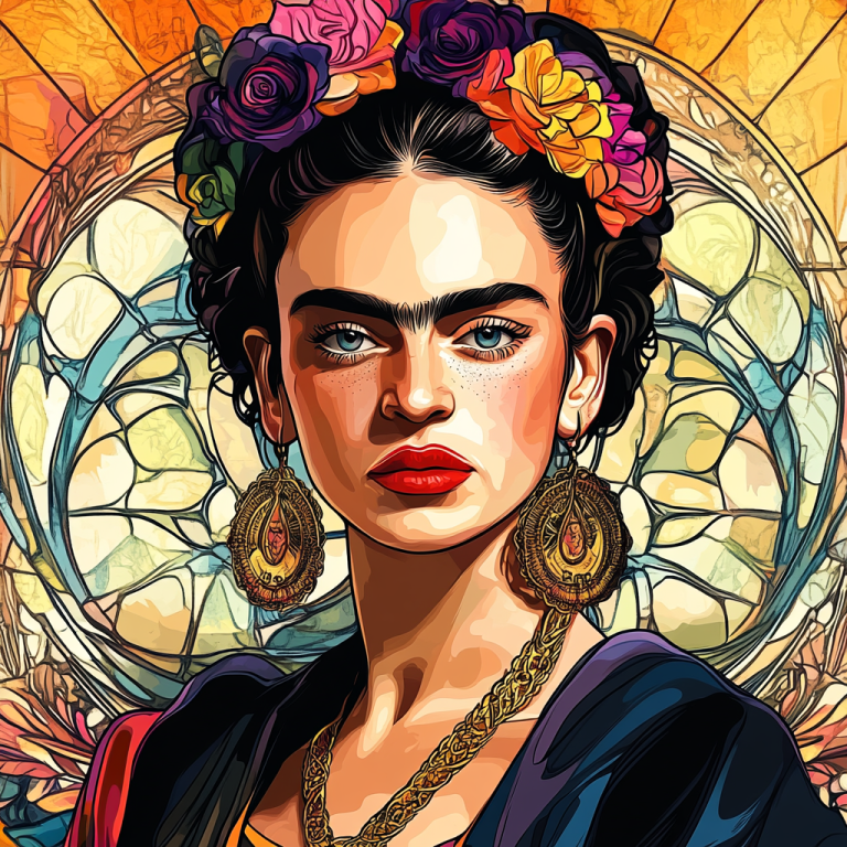 <div class='list-title'>Frida Kahlo portré Alphonse Mucha stílusban</div><div class='list-plustitle'>kivarrható gobelin készlet</div>