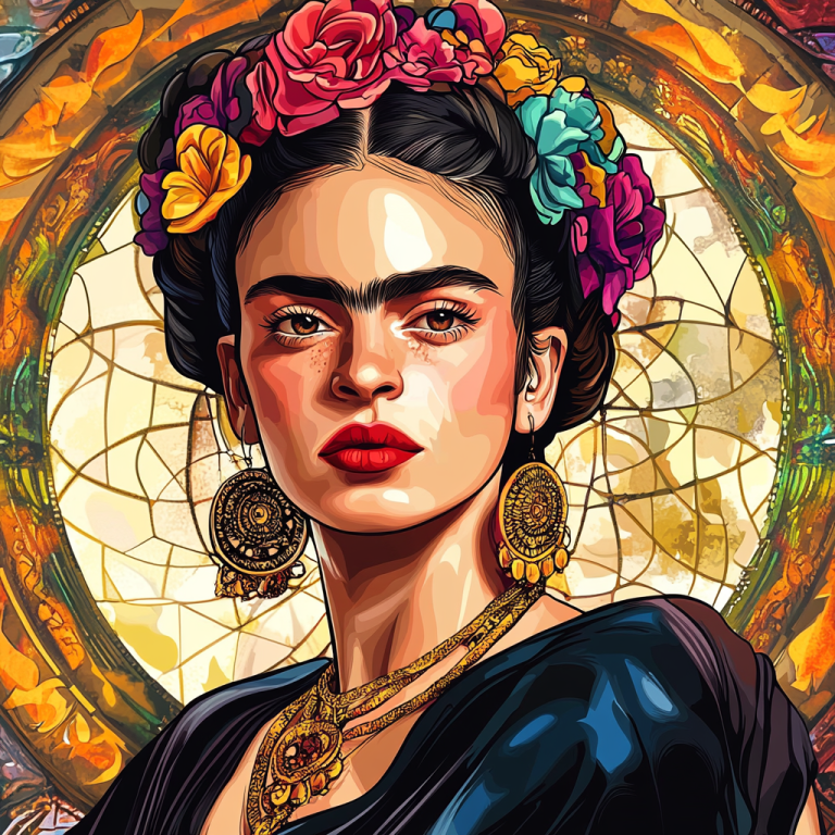 <div class='list-title'>Frida Kahlo portré Alphonse Mucha stílusban</div><div class='list-plustitle'>kivarrható gobelin készlet</div>