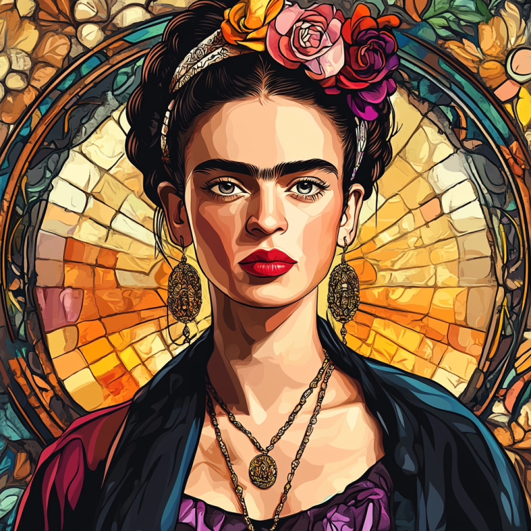 <div class='list-title'>Frida Kahlo portré Alphonse Mucha stílusban</div><div class='list-plustitle'>kivarrható gobelin készlet</div>