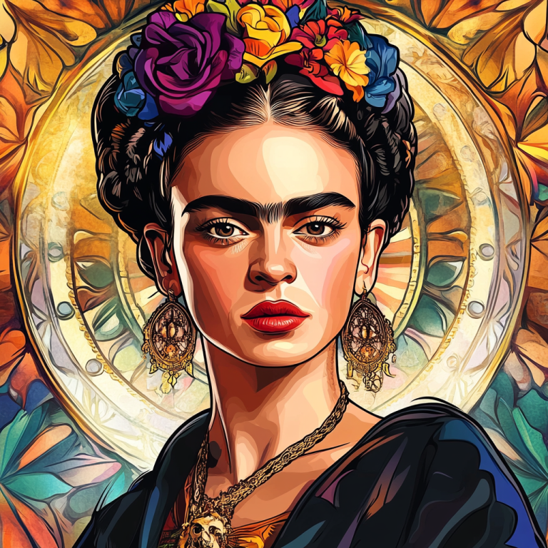 <div class='list-title'>Frida Kahlo portré Alphonse Mucha stílusban</div><div class='list-plustitle'>kivarrható gobelin készlet</div>