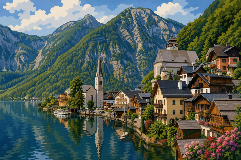 Hallstatt tóparti falu