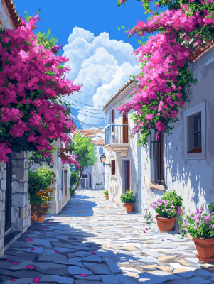 Mediterrán utca virágokkal – 25-538