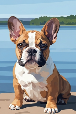 Kutyaportré - Francia Bulldog kiskutya a tónál – 25-979
