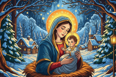 Téli Madonna gyermekkel