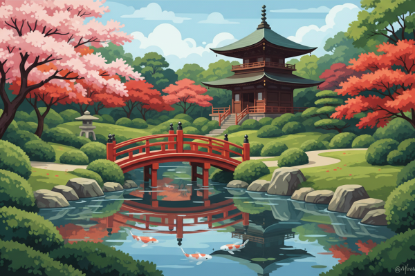 Japánkert híd és pagoda