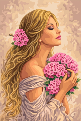 Hölgy pink virágokkal