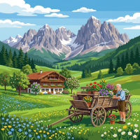 Alpesi táj virágos szekérrel – BG26-0587