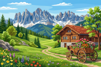 Alpesi táj virágos szekérrel – BG26-0588